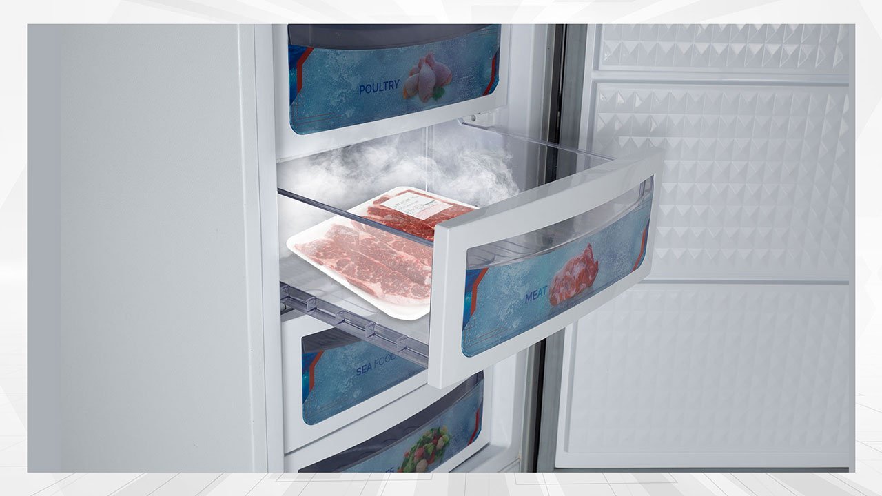 1035WB Glass Door Inverter Cloud White Vertical Freezer - Image 3